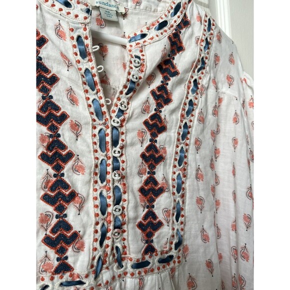 Sundance White Pink Floral Embroidered Blouse Top XXL Boho Cottage Peasant Indy - Picture 8 of 12
